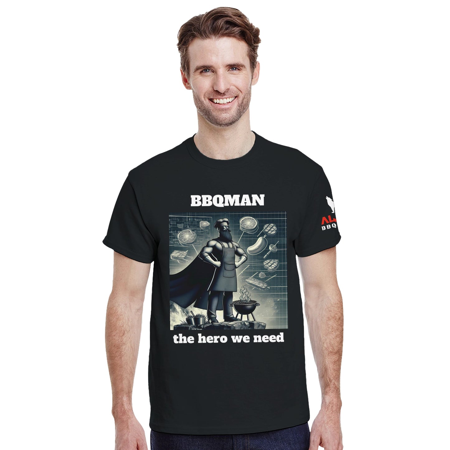 BBQ MAN SUPER HERO T SHIRT Heavyweight Unisex Crewneck T-shirt Alpha BBQ wear BBQ -apparel- BBQ tshirt -BBQ tee