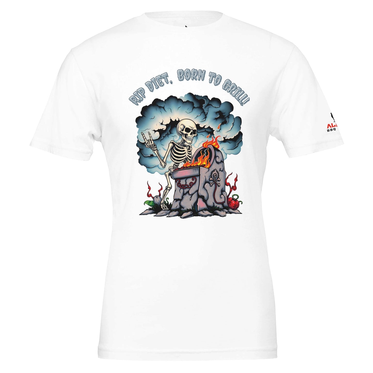 RIP Diet, Born to Grill β the ultimate BBQ T-shirt | Premium Unisex Crewneck T-shirt White Alpha BBQ wear BBQ -apparel- BBQ tshirt -BBQ tee