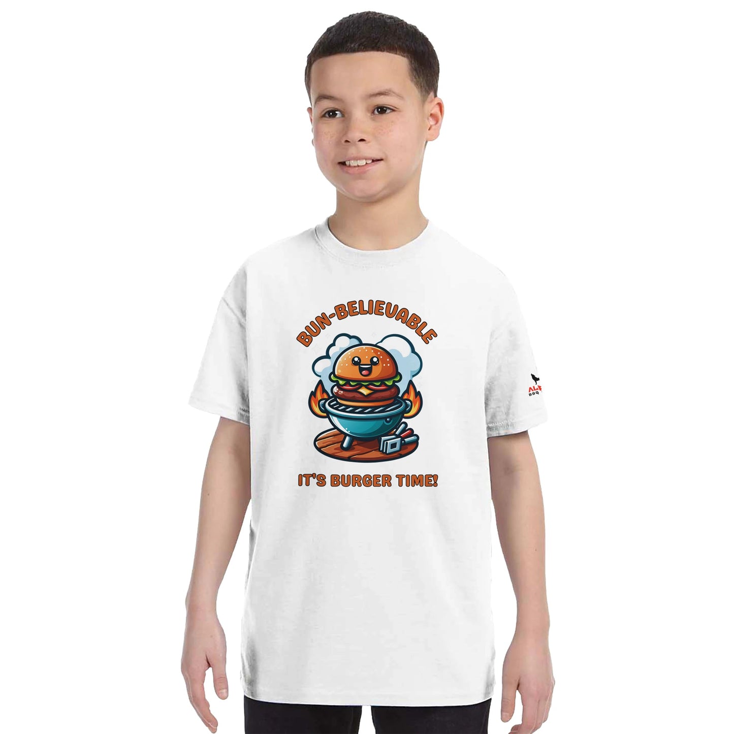 Bun-believable – It's Burger Time! Classic Kids Crewneck T-shirt Alpha BBQ wear BBQ -apparel- BBQ tshirt -BBQ tee
