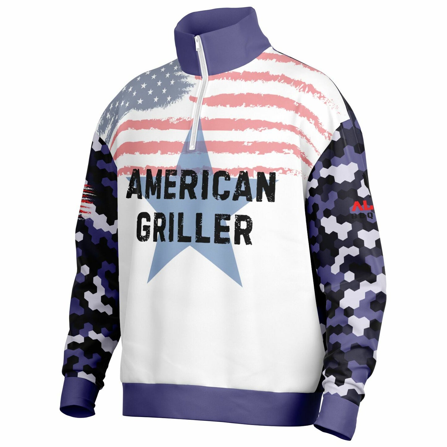 BLUE CAMO American Griller Premium Hoodie Heavyweight Oversized Quarter Zip Sweatshirt
