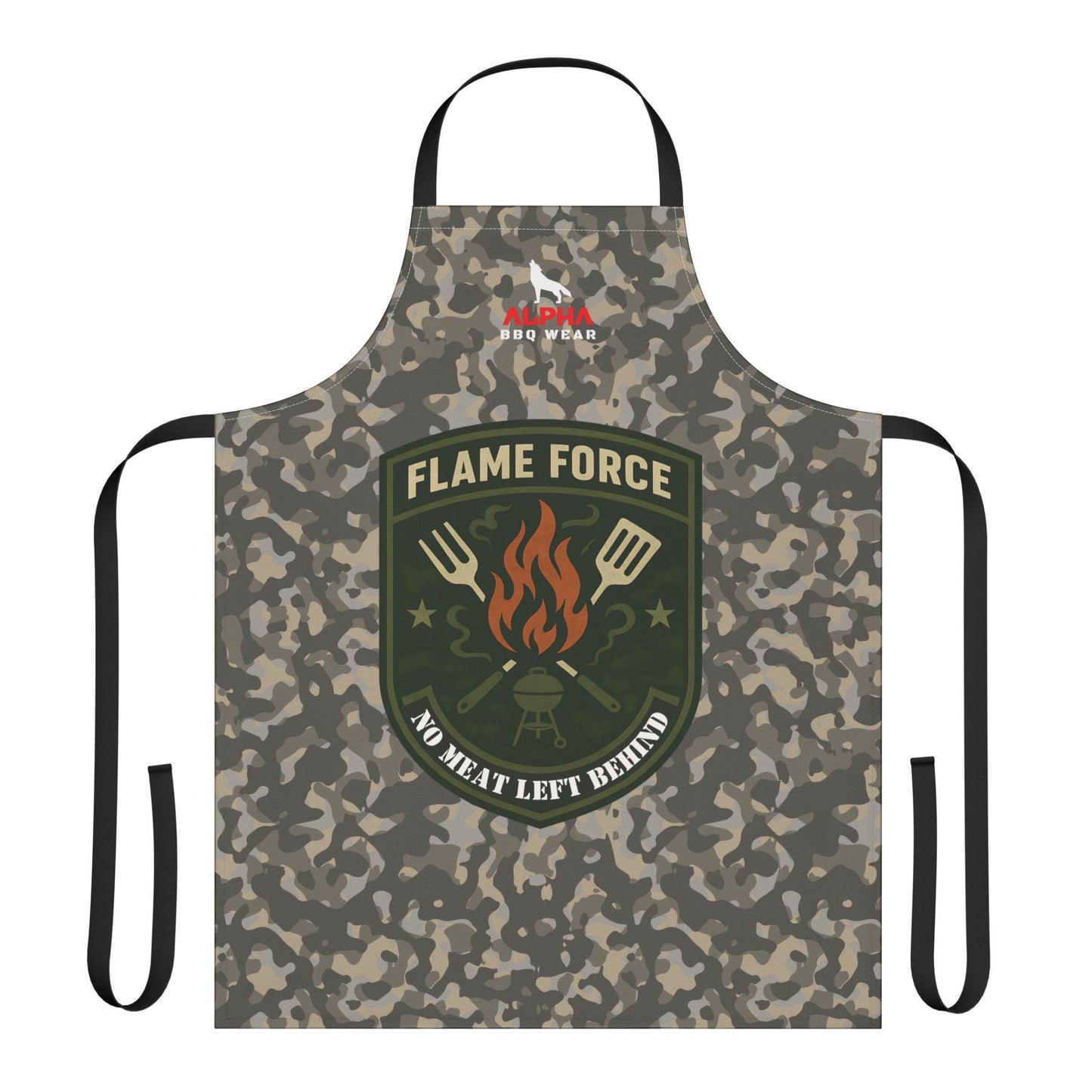 Flame Force Camo APRON – “No Meat Left Behind”, Perfect Gift for BBQ Parties, Father's Day, and Chefs