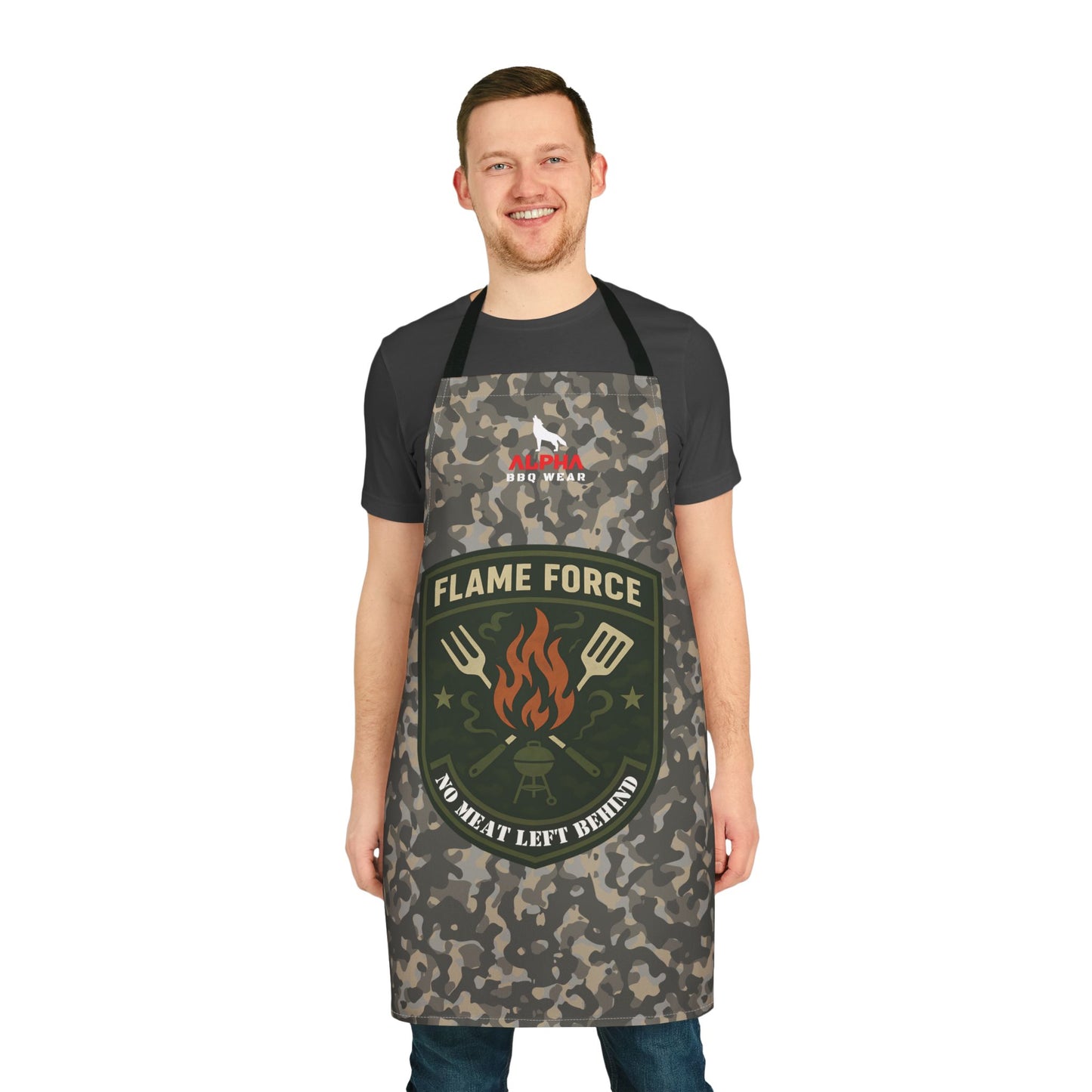 Flame Force Camo APRON – “No Meat Left Behind”, Perfect Gift for BBQ Parties, Father's Day, and Chefs