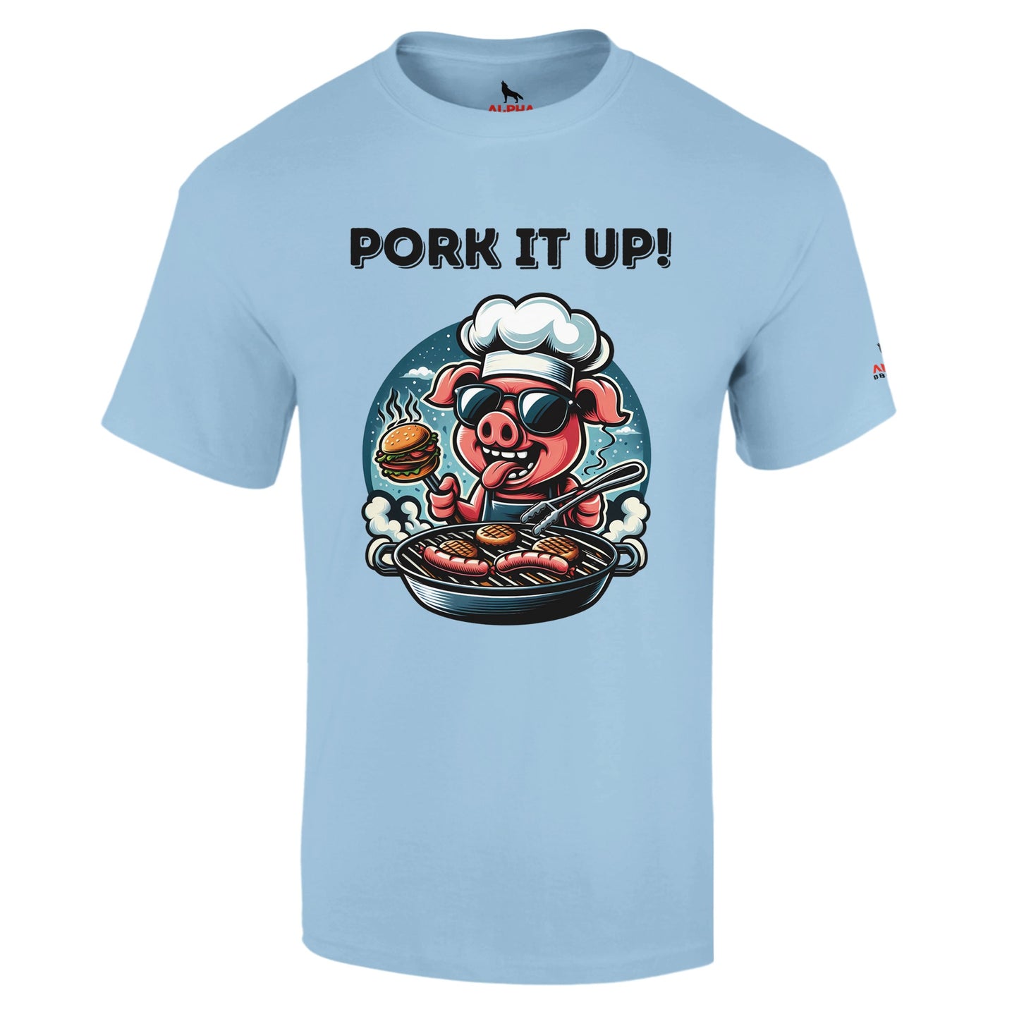 Pork it up ! Heavyweight Unisex Crewneck T-shirt Light Blue Alpha BBQ wear BBQ -apparel- BBQ tshirt -BBQ tee