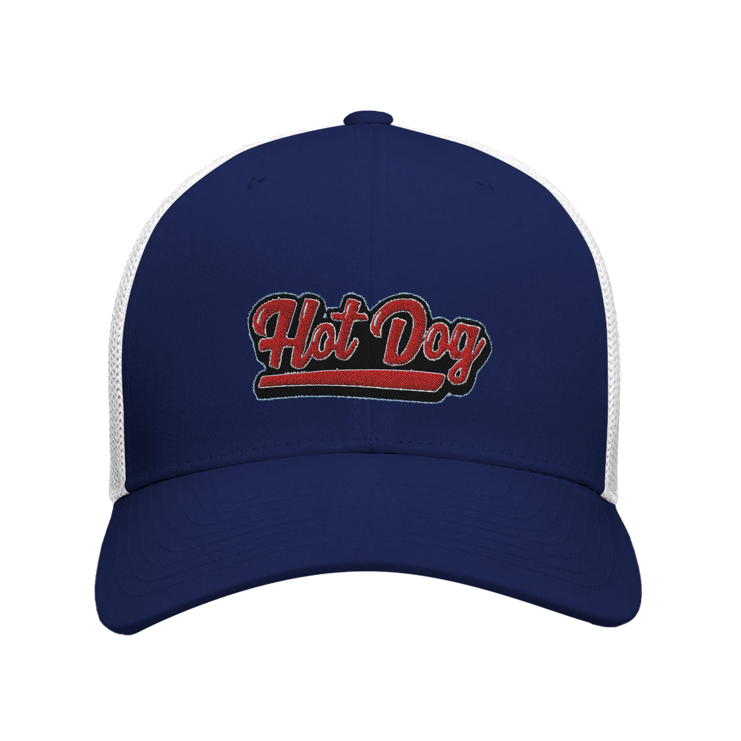 “Hot Dog” Embroidered Retro Trucker Cap navy white Alpha BBQ wear BBQ -apparel- BBQ tshirt -BBQ tee