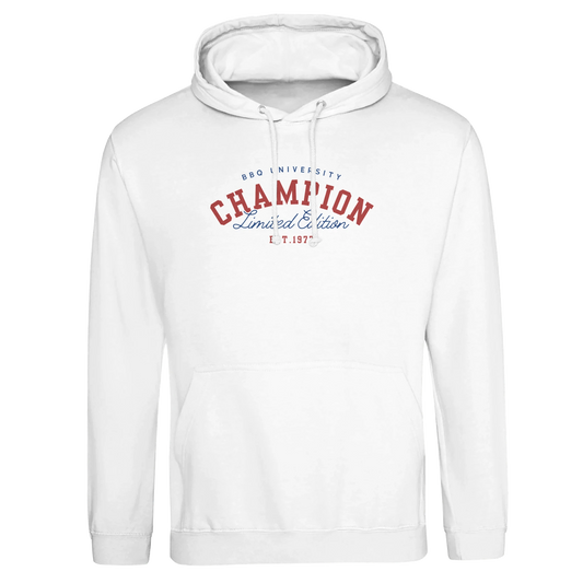 BBQ University – Only the Strongest Grill!Premium Unisex Pullover Hoodie Arctic White Alpha BBQ wear BBQ -apparel- BBQ tshirt -BBQ tee