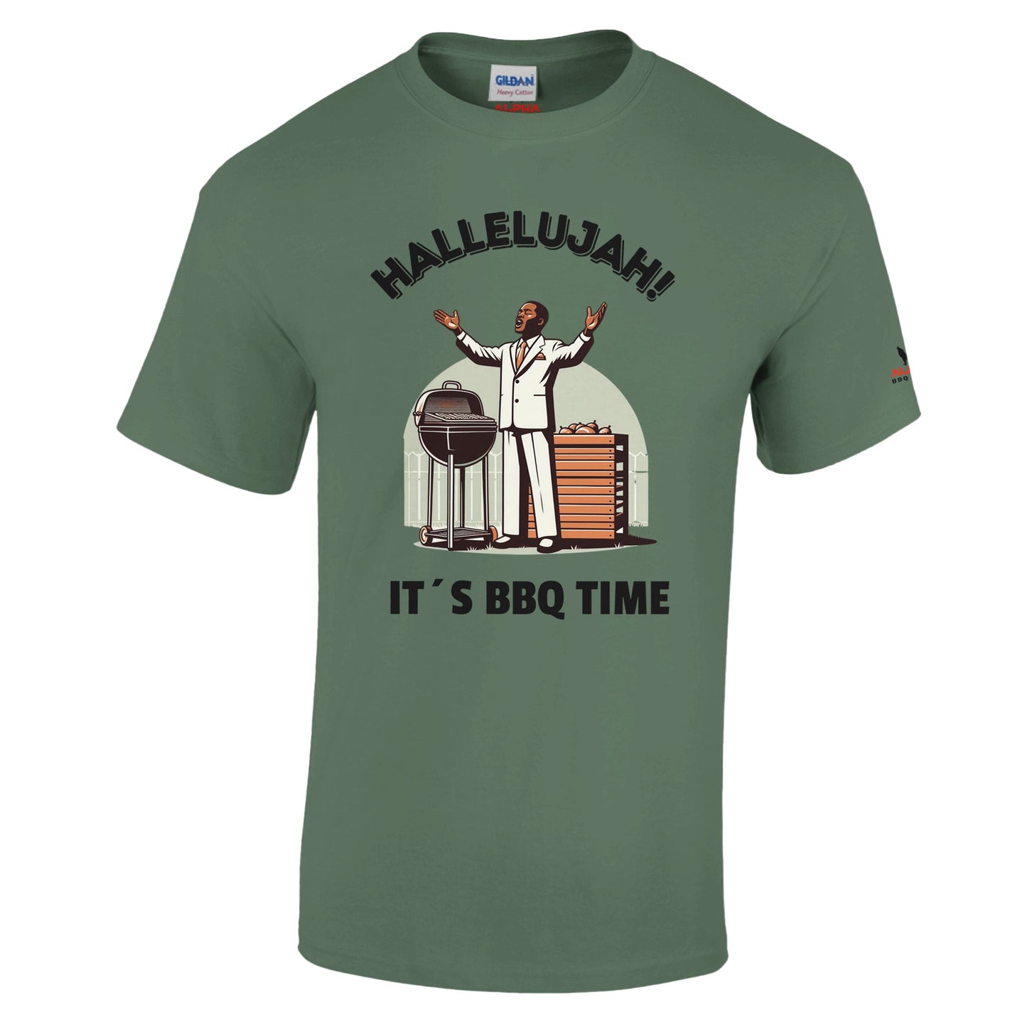 Hallelujah ! Heavyweight Unisex Crewneck T-shirt Military Green Alpha BBQ wear BBQ -apparel- BBQ tshirt -BBQ tee