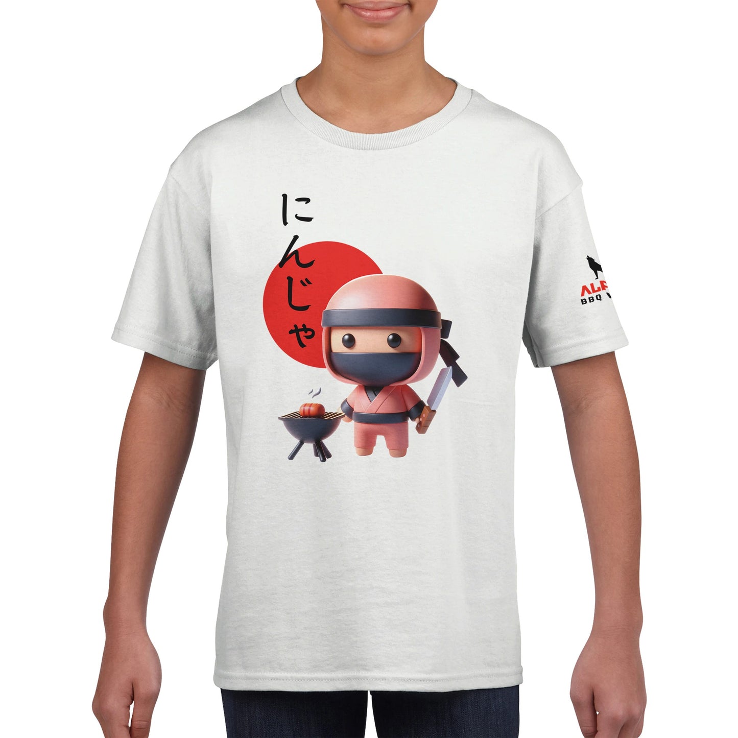 BBQ Cute Ninja Classic Kids Crewneck T-shirt Alpha BBQ wear BBQ -apparel- BBQ tshirt -BBQ tee