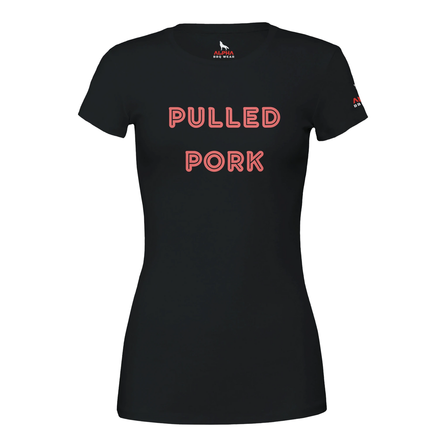 PULLED PORK Custom BBQ T-Shirt Premium Womens Crewneck Black Alpha BBQ wear BBQ -apparel- BBQ tshirt -BBQ tee