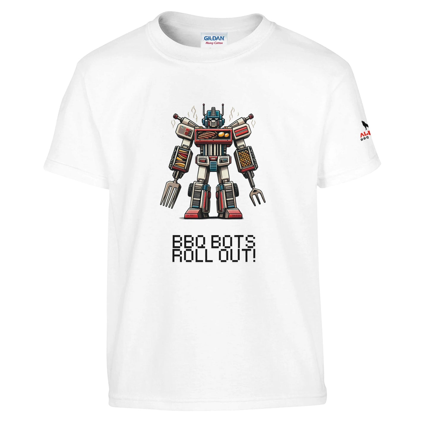 BBQ BOTS ROLL OUT Classic Kids Crewneck T-shirt White Alpha BBQ wear BBQ -apparel- BBQ tshirt -BBQ tee