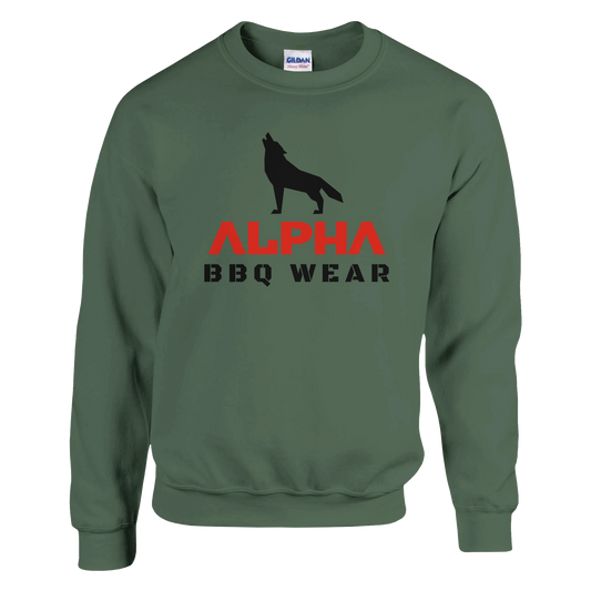 Alpha BBQ Wear Logo Sweatshirt Classic Unisex Crewneck Sweatshirt Military Green Alpha BBQ wear BBQ -apparel- BBQ tshirt -BBQ tee