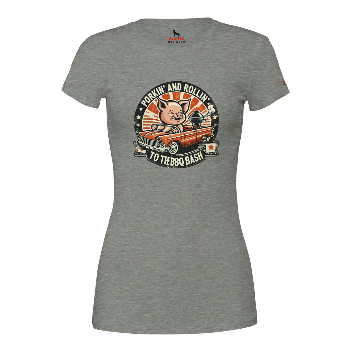 Porking and Rolling to the BBQ Bash Premium Womens Crewneck T-shirt Athletic Heather Alpha BBQ wear BBQ -apparel- BBQ tshirt -BBQ tee