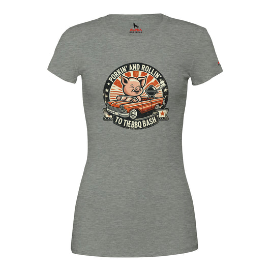 Porking and Rolling to the BBQ Bash Premium Womens Crewneck T-shirt Athletic Heather Alpha BBQ wear BBQ -apparel- BBQ tshirt -BBQ tee