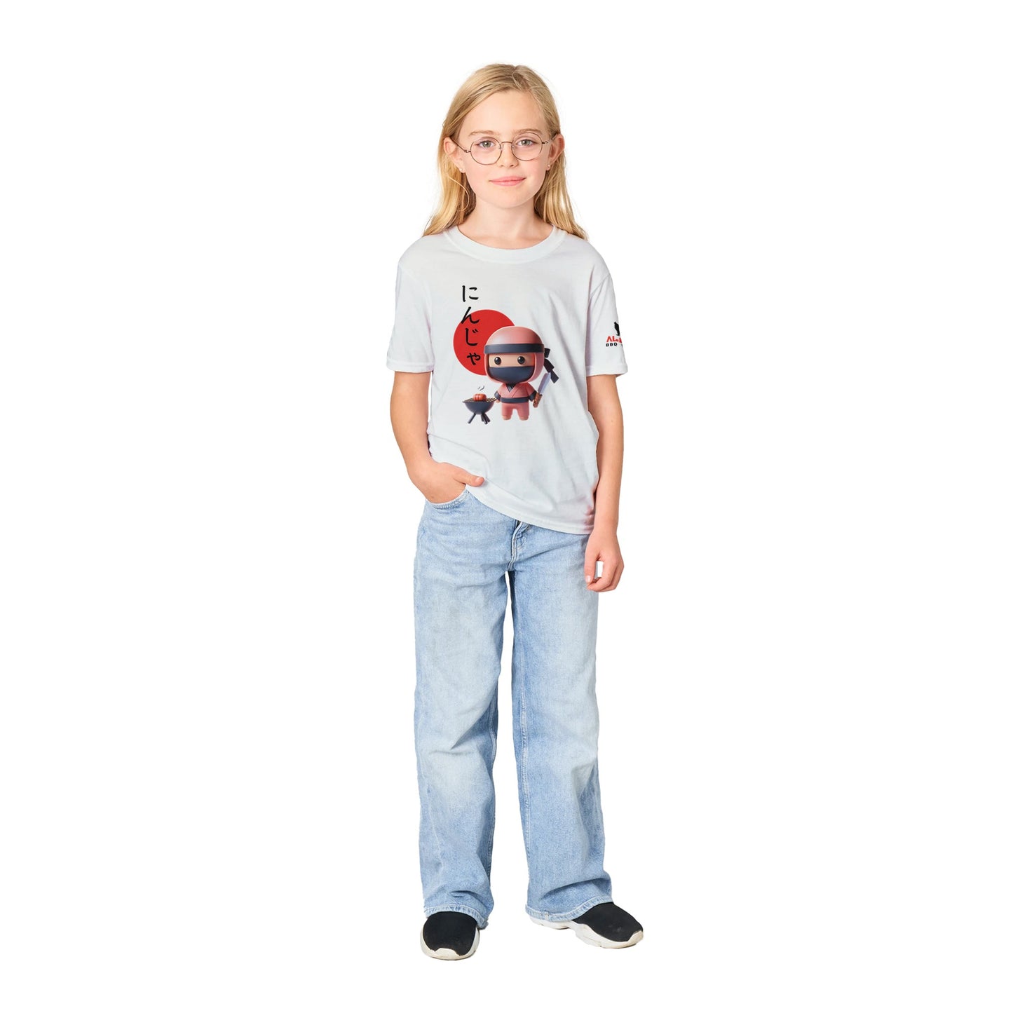 BBQ Cute Ninja Classic Kids Crewneck T-shirt Alpha BBQ wear BBQ -apparel- BBQ tshirt -BBQ tee