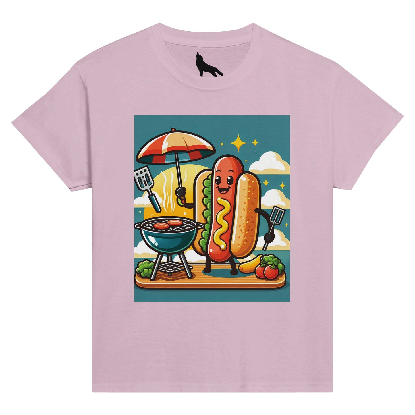 BBQ Hot dog Classic Kids Crewneck T-shirt Light Pink Alpha BBQ wear BBQ -apparel- BBQ tshirt -BBQ tee