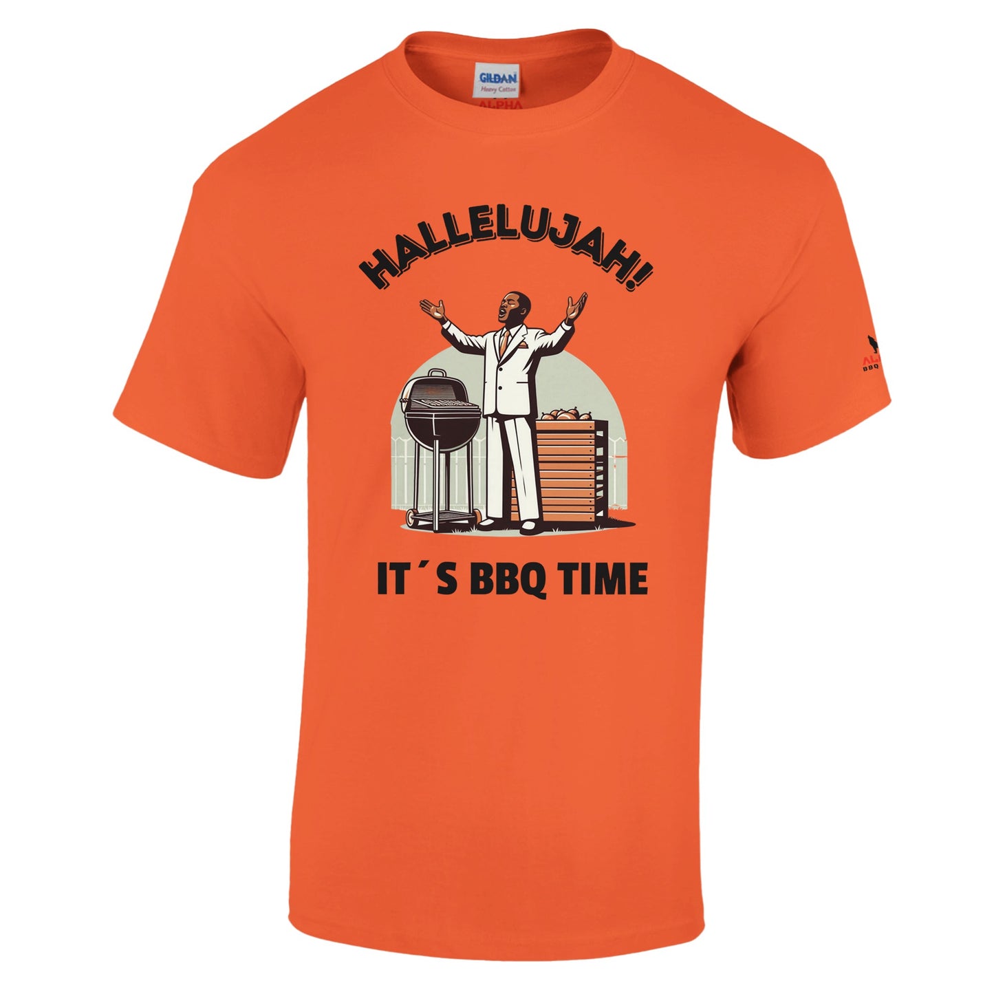 Hallelujah ! Heavyweight Unisex Crewneck T-shirt Orange Alpha BBQ wear BBQ -apparel- BBQ tshirt -BBQ tee