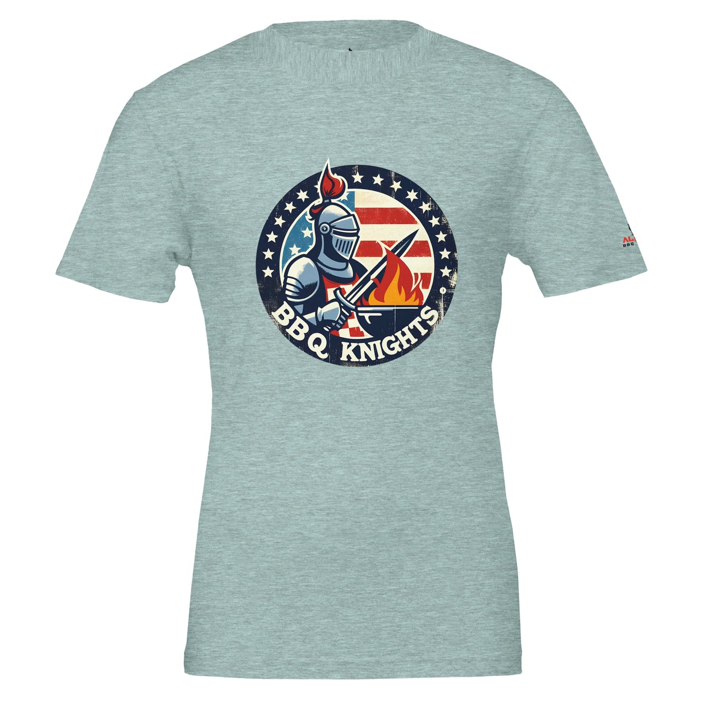BBQ Knightss Premium Unisex Crewneck T-shirt Heather Ice Blue Alpha BBQ wear BBQ -apparel- BBQ tshirt -BBQ tee