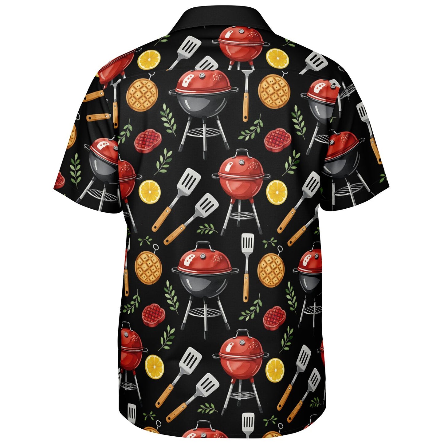 BBQ Pattern Hawaiian Spread Collar Short Sleeve Button-Down Shirt