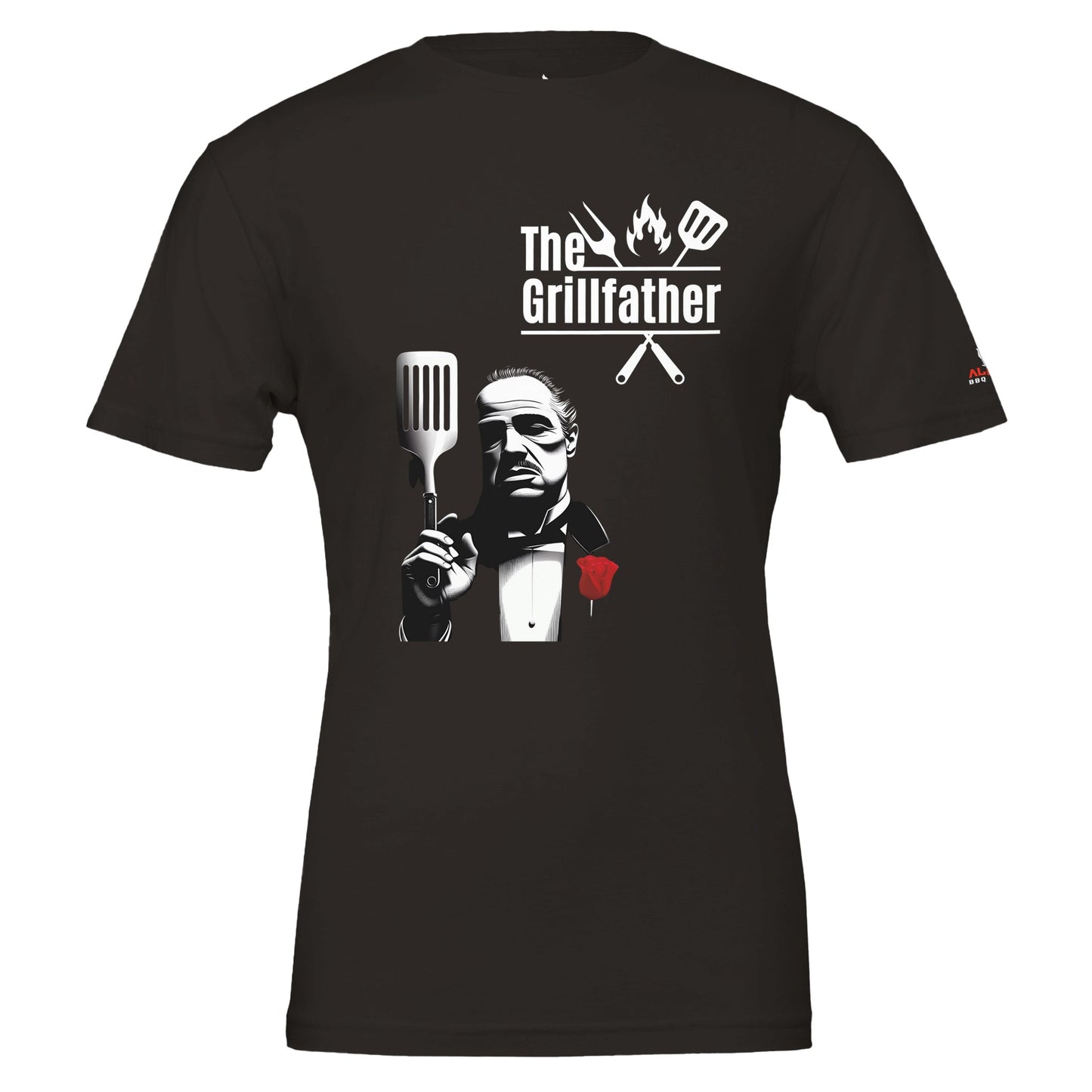 The Grillfather Premium Unisex Crewneck T-shirt Black Alpha BBQ wear BBQ -apparel- BBQ tshirt -BBQ tee