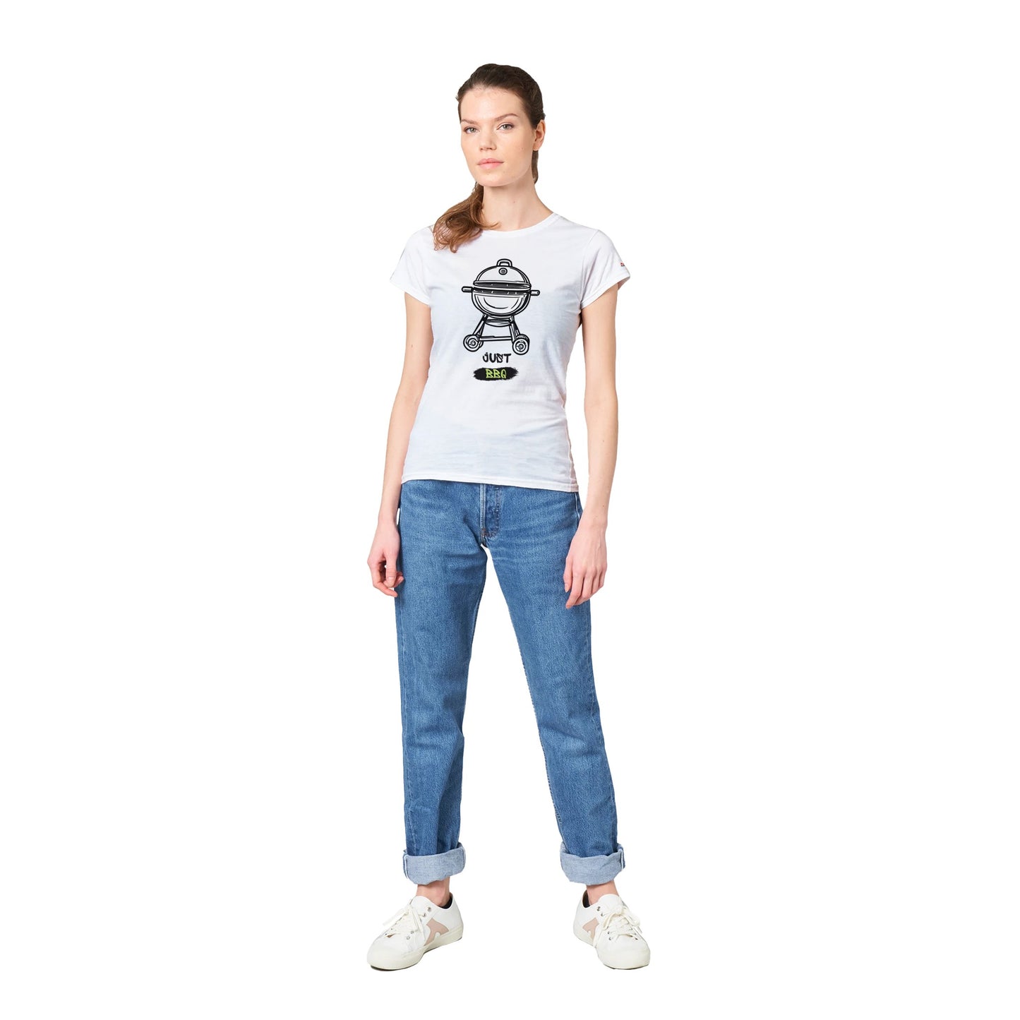 Just BBQ Classic Womens Crewneck T-shirt Alpha BBQ wear BBQ -apparel- BBQ tshirt -BBQ tee