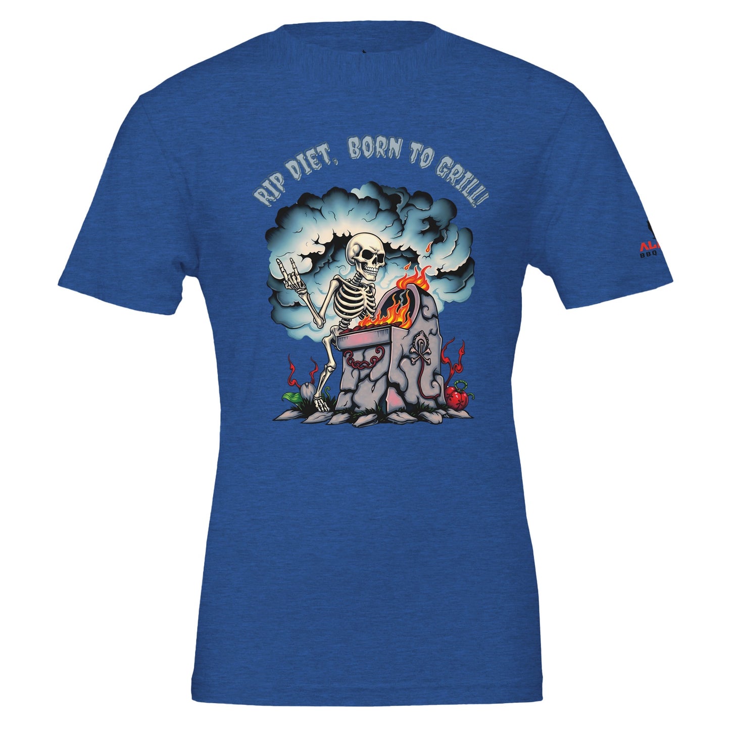 RIP Diet, Born to Grill β the ultimate BBQ T-shirt | Premium Unisex Crewneck T-shirt Heather True Royal Alpha BBQ wear BBQ -apparel- BBQ tshirt -BBQ tee