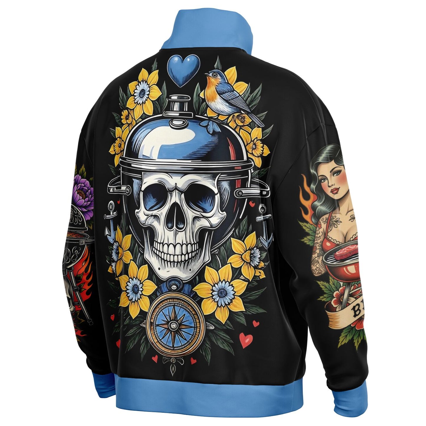 LOVE BBQ – Vintage Ink, Grill Heat Heavyweight Oversized Quarter Zip Sweatshirt - AOP