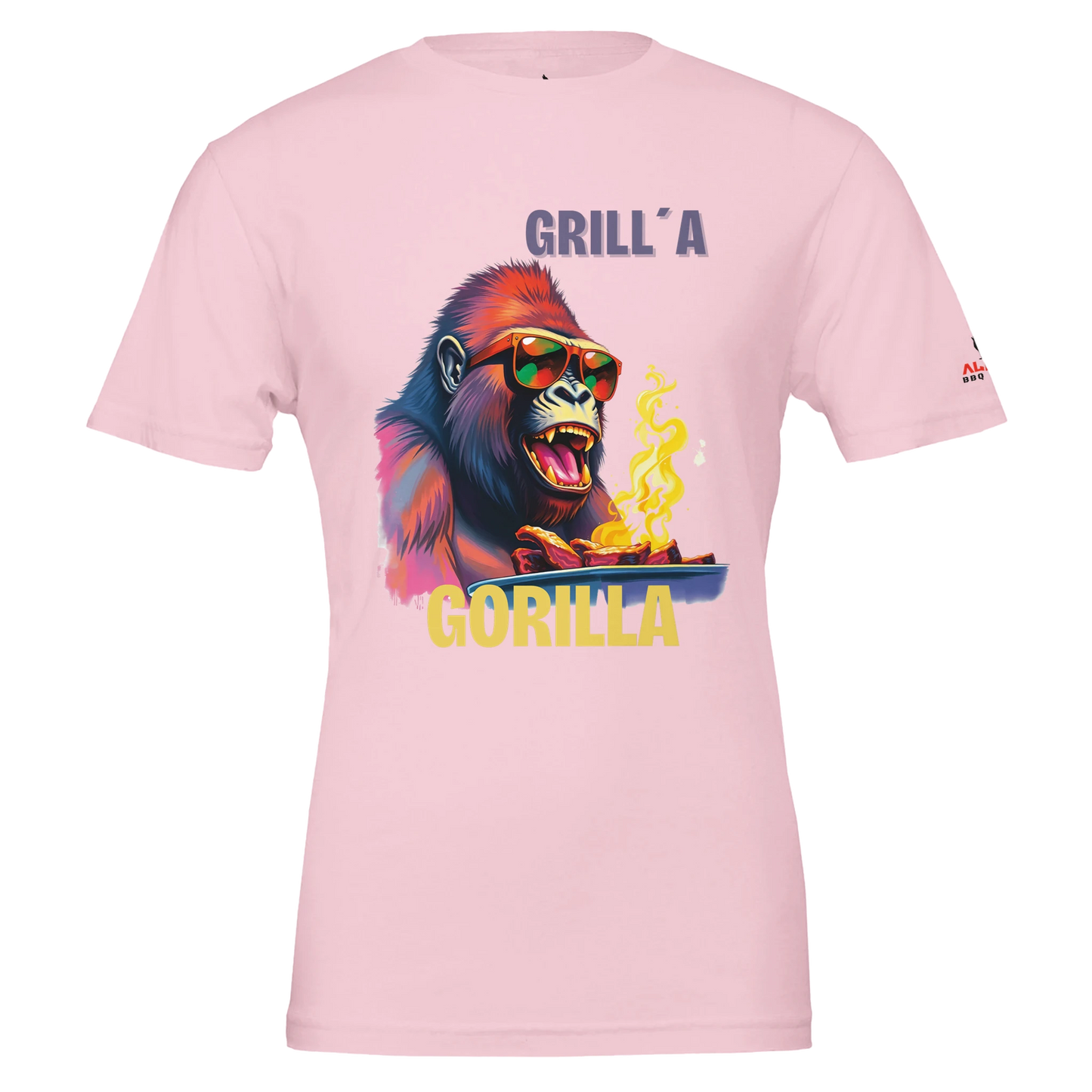 π₯ Grilla Gorilla β The Ultimate BBQ Hero! π₯ | Premium Unisex Crewneck T-shirt | Bella + Canvas 3001 Pink Alpha BBQ wear BBQ -apparel- BBQ tshirt -BBQ tee