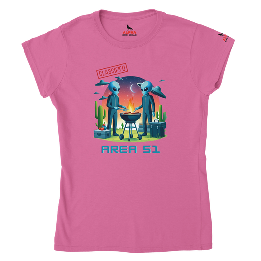 "Area 51 BBQ Classic Womens Crewneck T-shirt Azalea Alpha BBQ wear BBQ -apparel- BBQ tshirt -BBQ tee