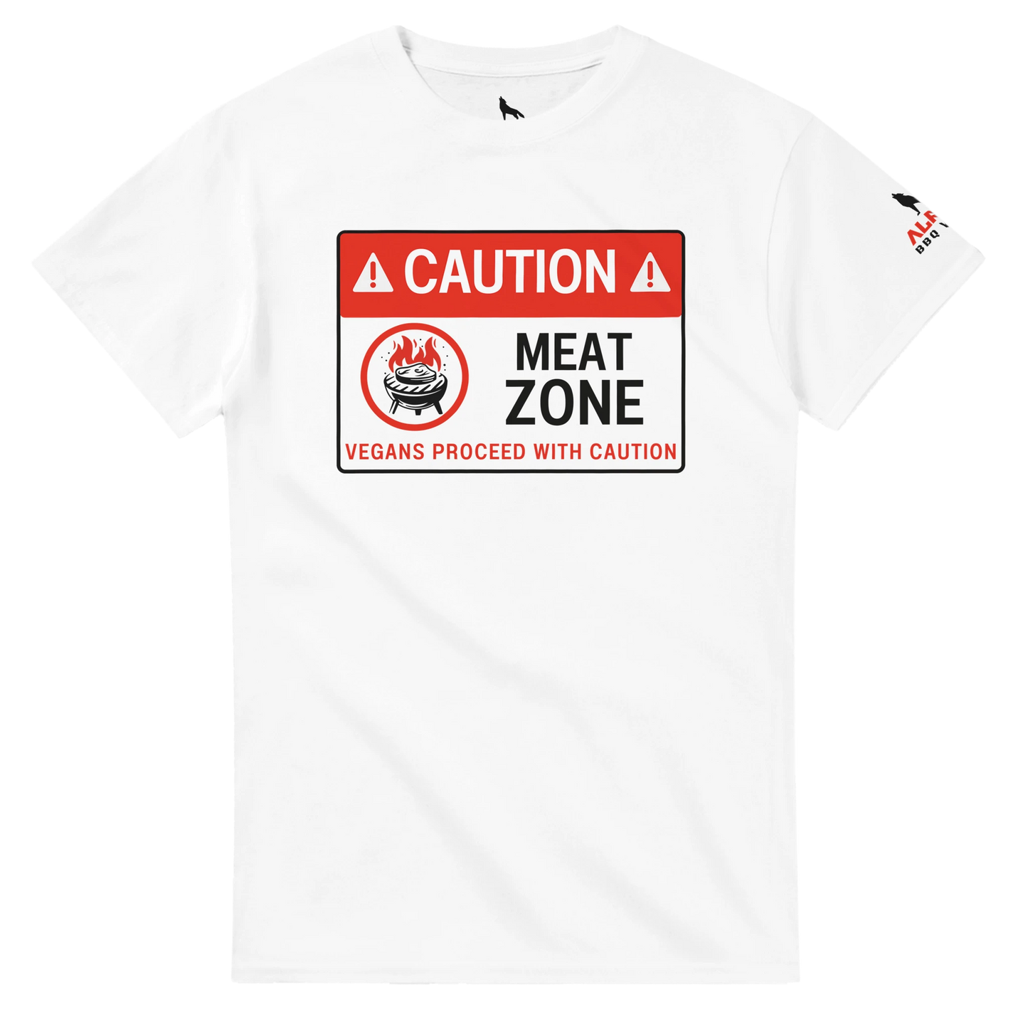 DANGER: Meat Zone – Vegans Proceed with Caution Heavyweight Unisex Crewneck T-shirt White Alpha BBQ wear BBQ -apparel- BBQ tshirt -BBQ tee