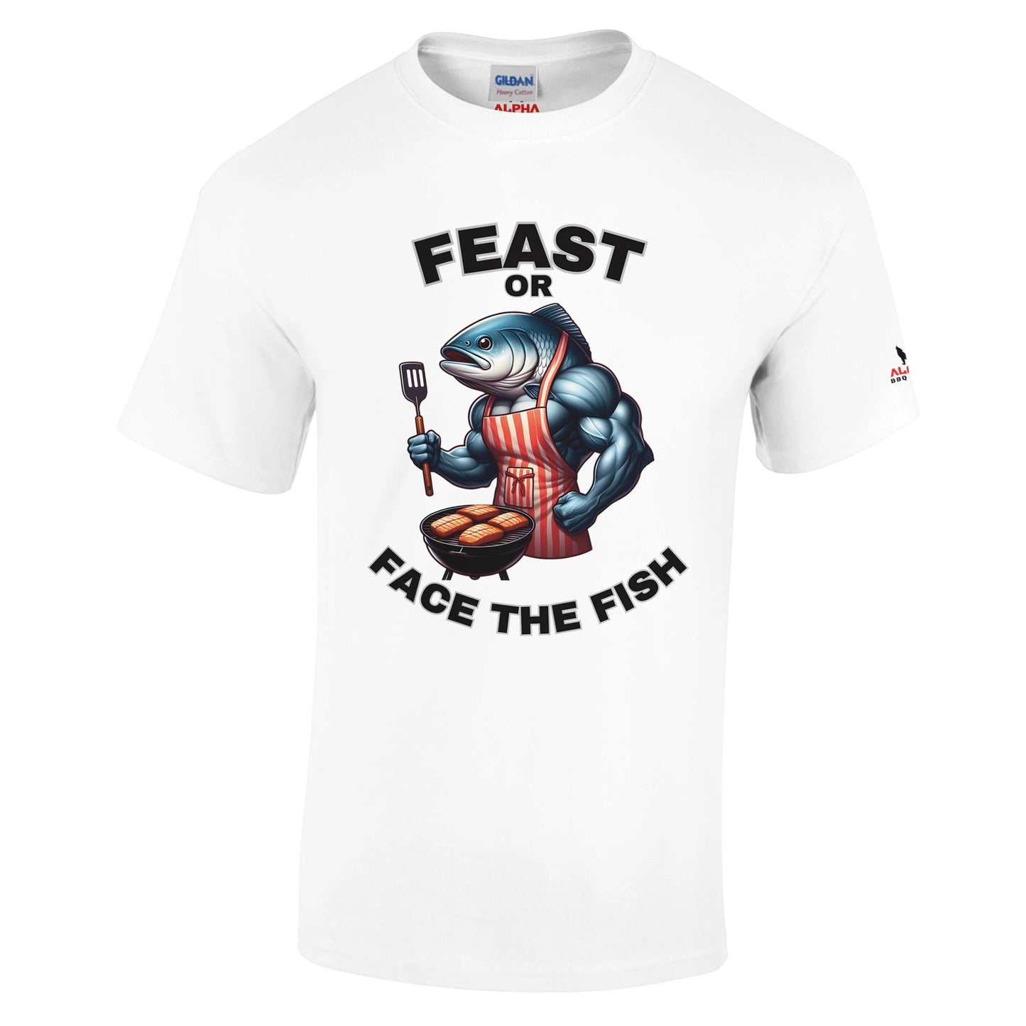 Feast or face the fish Heavyweight Unisex Crewneck T-shirt White Alpha BBQ wear BBQ -apparel- BBQ tshirt -BBQ tee