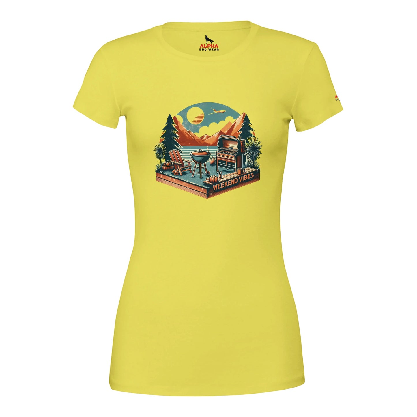 Weekend Vibes Premium Womens Crewneck T-shirt Yellow Alpha BBQ wear BBQ -apparel- BBQ tshirt -BBQ tee