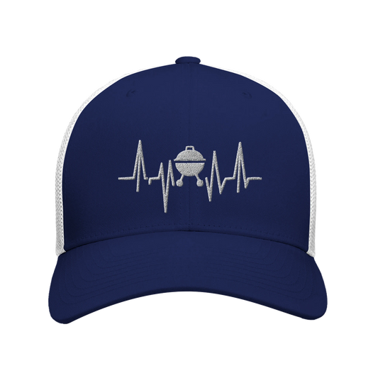BBQ Heartbeat Trucker Cap Retro Trucker Cap navy white Alpha BBQ wear BBQ -apparel- BBQ tshirt -BBQ tee