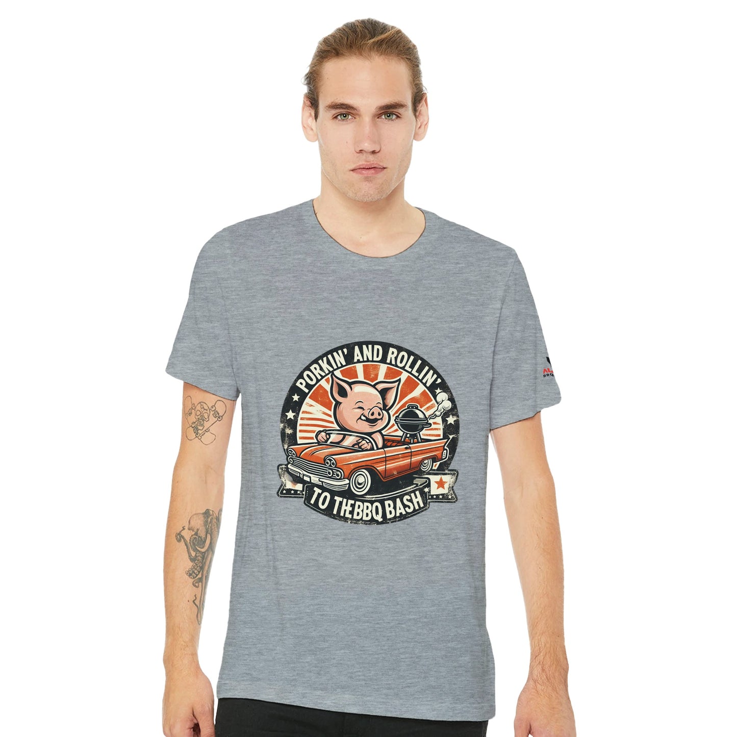 Porking and Rolling to the BBQ Bash Premium Unisex Crewneck T-shirt Alpha BBQ wear BBQ -apparel- BBQ tshirt -BBQ tee