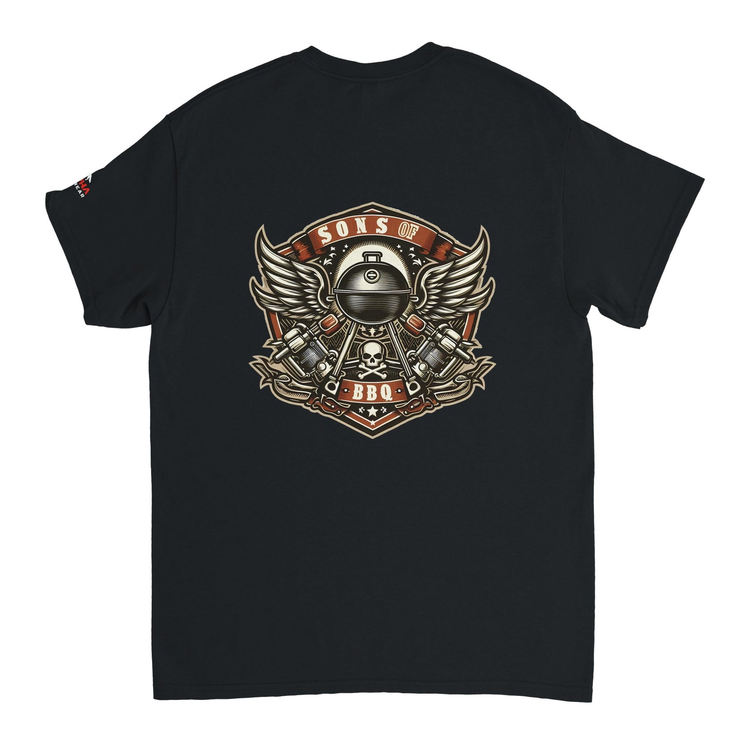 Sons of BBQ Motorcycle badge Heavyweight Unisex Crewneck T-shirt Black Alpha BBQ wear BBQ -apparel- BBQ tshirt -BBQ tee