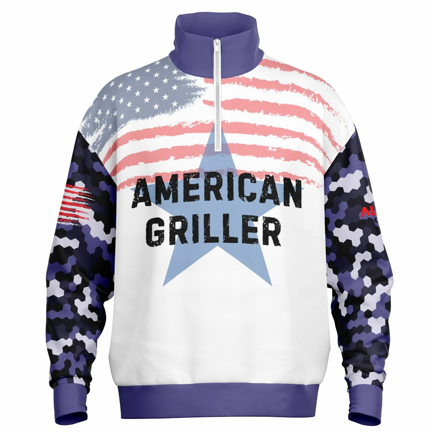 BLUE CAMO American Griller Premium Hoodie Heavyweight Oversized Quarter Zip Sweatshirt
