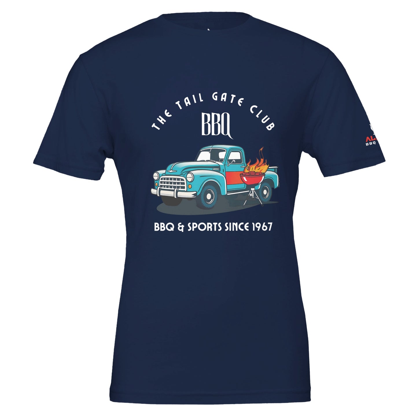 The Tailgate Club BBQ Premium Unisex Crewneck T-shirt Navy Alpha BBQ wear BBQ -apparel- BBQ tshirt -BBQ tee