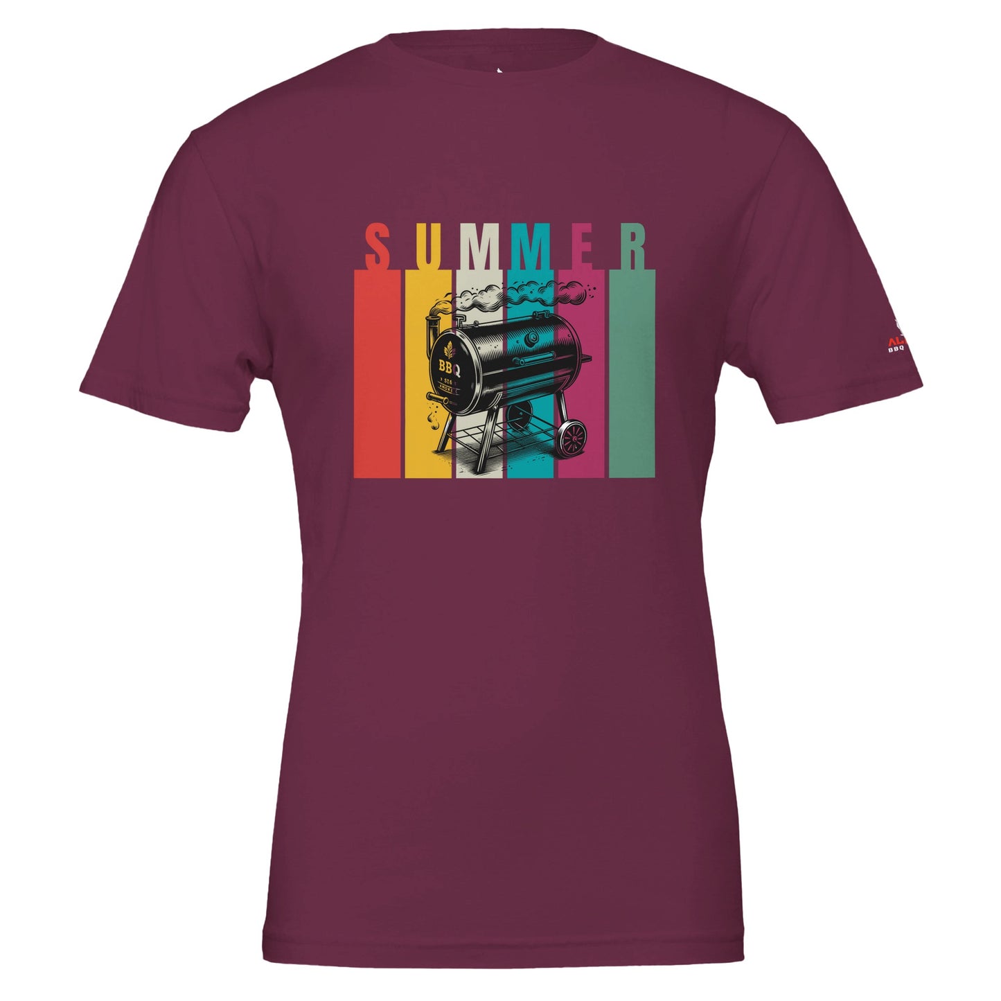 SUMMER BBQ Premium Unisex Crewneck T-shirt Maroon Alpha BBQ wear BBQ -apparel- BBQ tshirt -BBQ tee