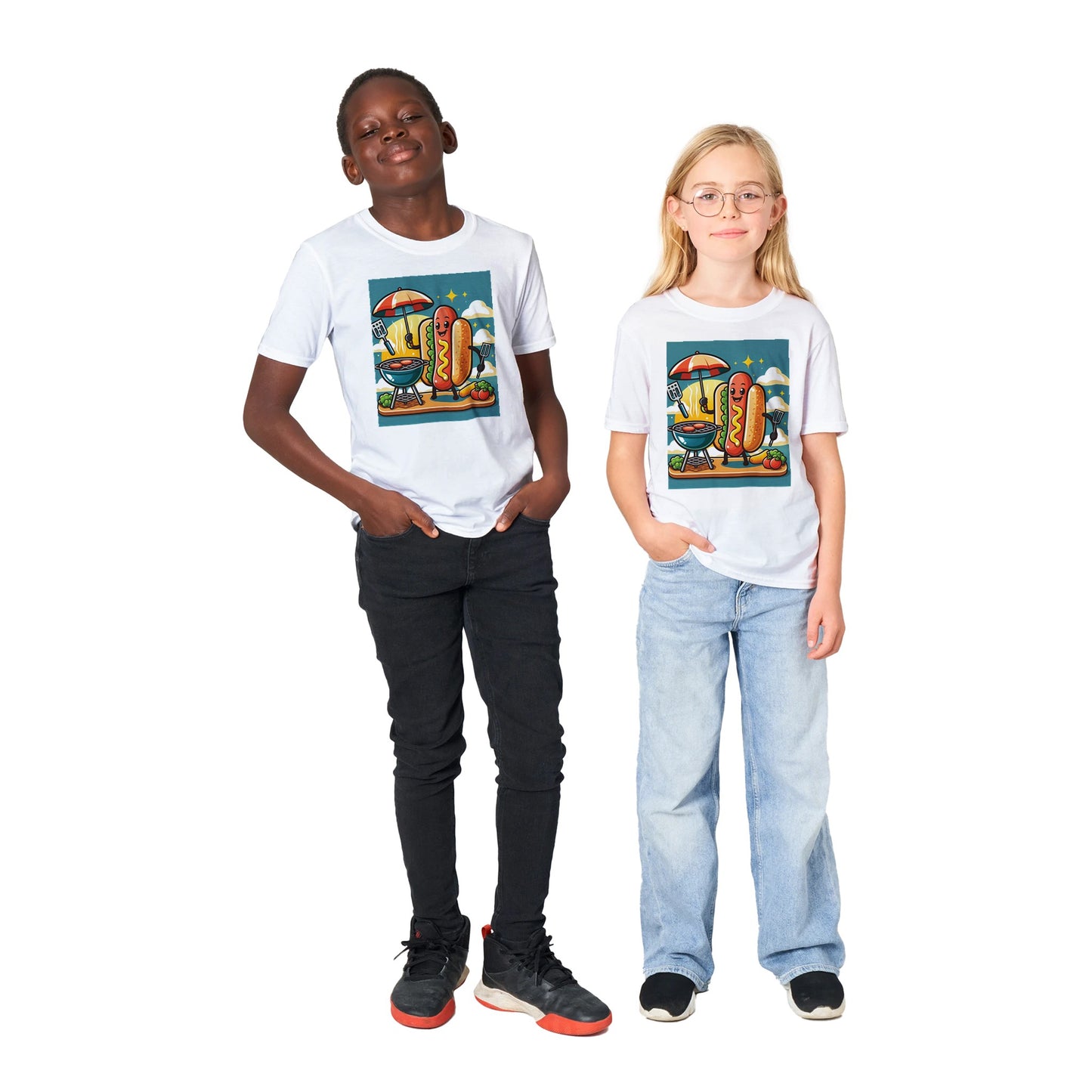 BBQ Hot dog Classic Kids Crewneck T-shirt Alpha BBQ wear BBQ -apparel- BBQ tshirt -BBQ tee