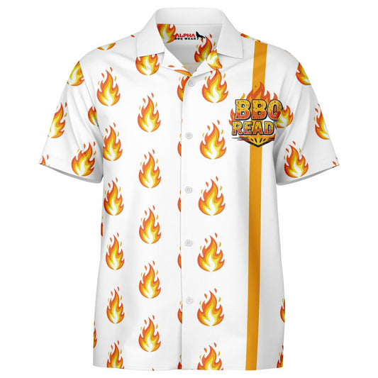 BBQ READY Flame Hawaiian spread Collar Short Sleeve Button-Down Shirt