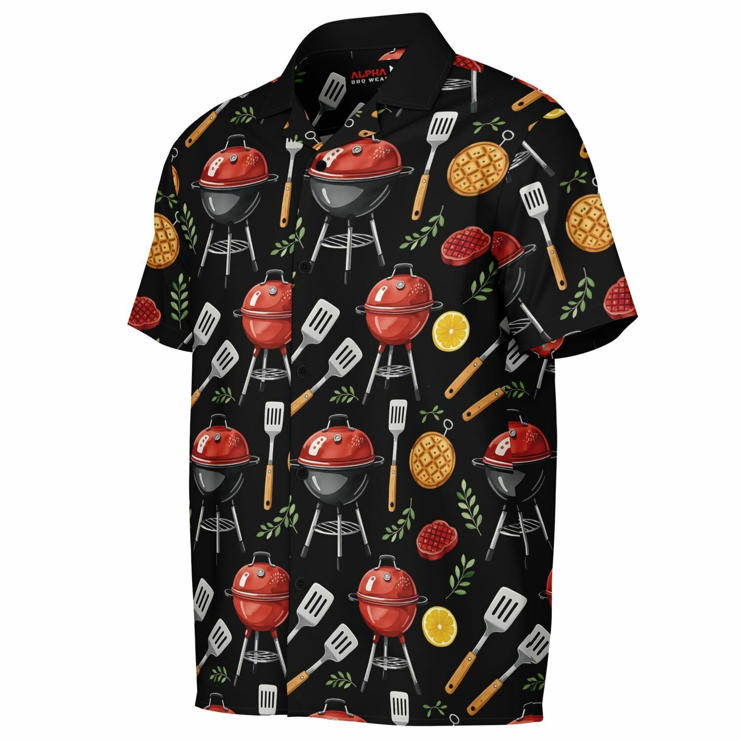 BBQ Pattern Hawaiian Spread Collar Short Sleeve Button-Down Shirt