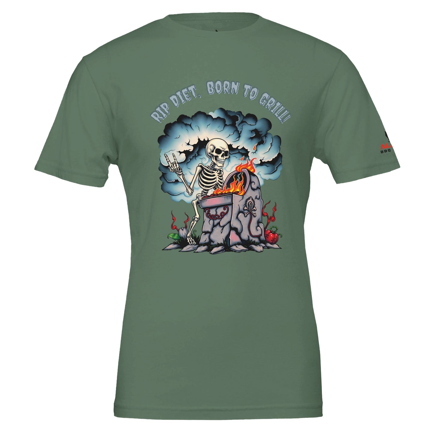 RIP Diet, Born to Grill β the ultimate BBQ T-shirt | Premium Unisex Crewneck T-shirt Military Green Alpha BBQ wear BBQ -apparel- BBQ tshirt -BBQ tee