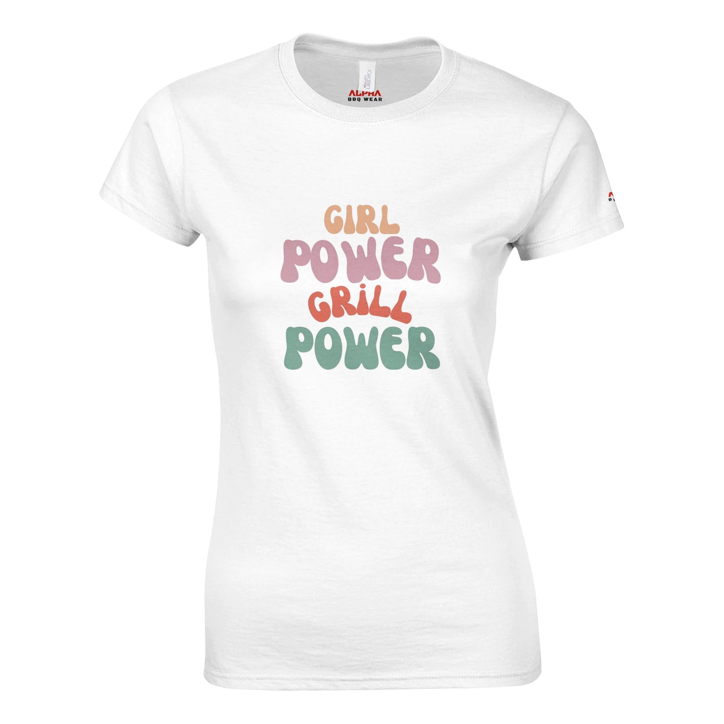 Girl Power Grill Power Classic Womens Crewneck T-shirt White Alpha BBQ wear BBQ -apparel- BBQ tshirt -BBQ tee