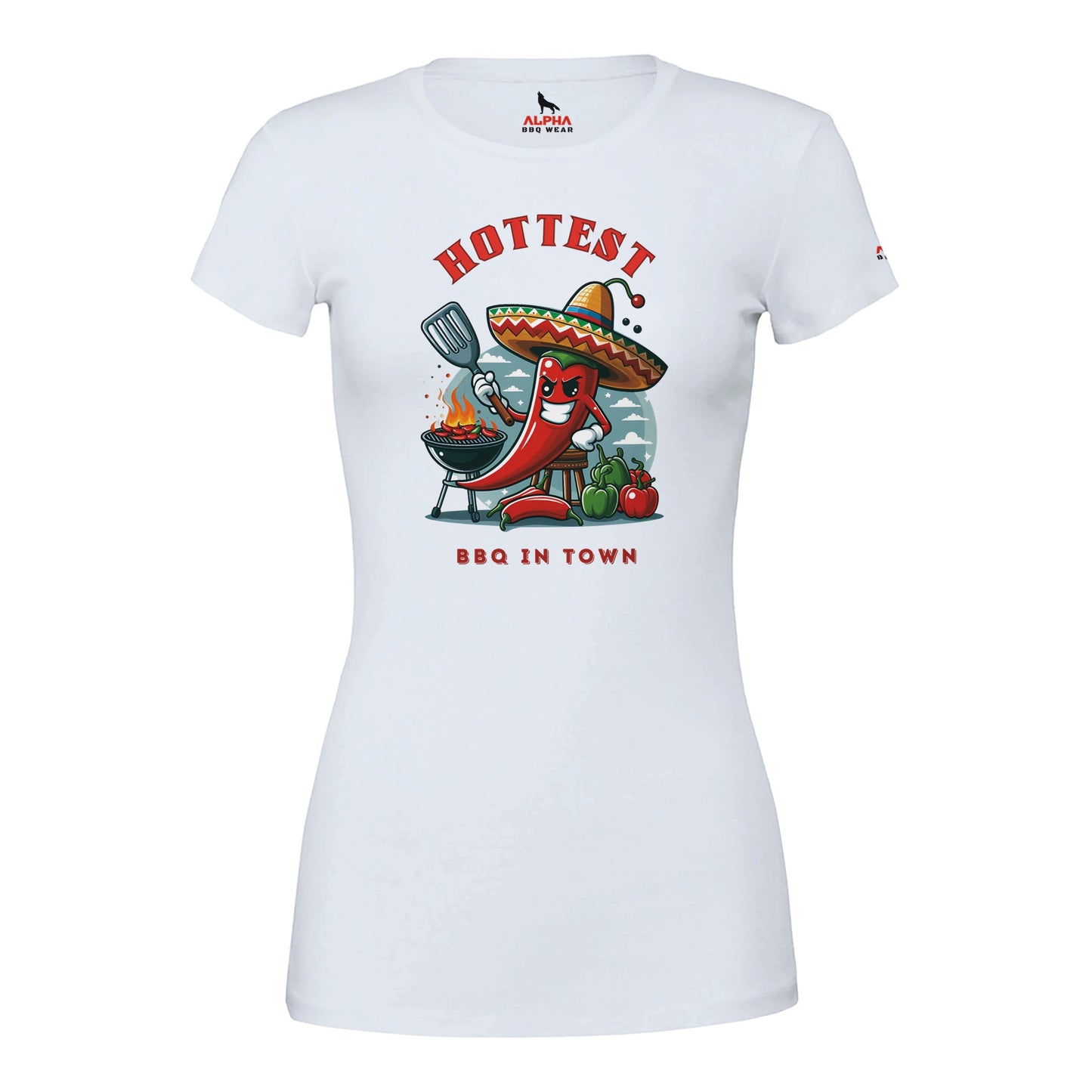 Hottest BBQ in Town Premium Womens Crewneck T-shirt White Alpha BBQ wear BBQ -apparel- BBQ tshirt -BBQ tee