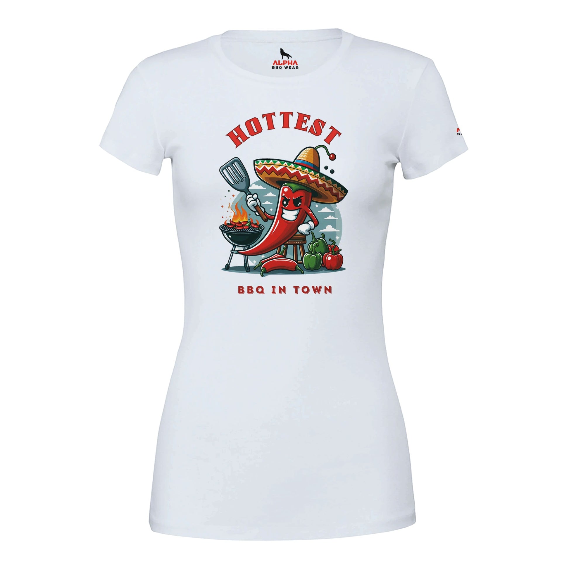 Hottest BBQ in Town Premium Womens Crewneck T-shirt White Alpha BBQ wear BBQ -apparel- BBQ tshirt -BBQ tee