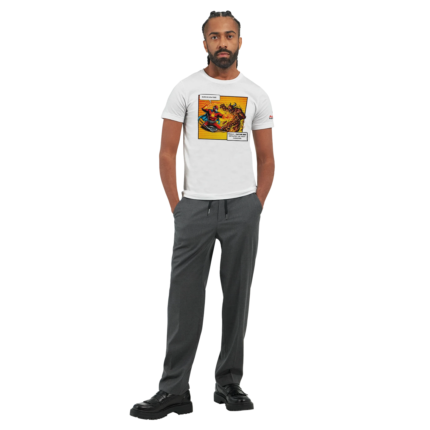 Captain BBQ vs. The Meat Monster – BBQ T-Shirt Premium Unisex Crewneck T-shirt Alpha BBQ wear BBQ -apparel- BBQ tshirt -BBQ tee