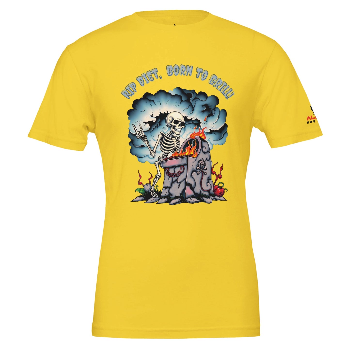RIP Diet, Born to Grill β the ultimate BBQ T-shirt | Premium Unisex Crewneck T-shirt Maize Yellow Alpha BBQ wear BBQ -apparel- BBQ tshirt -BBQ tee