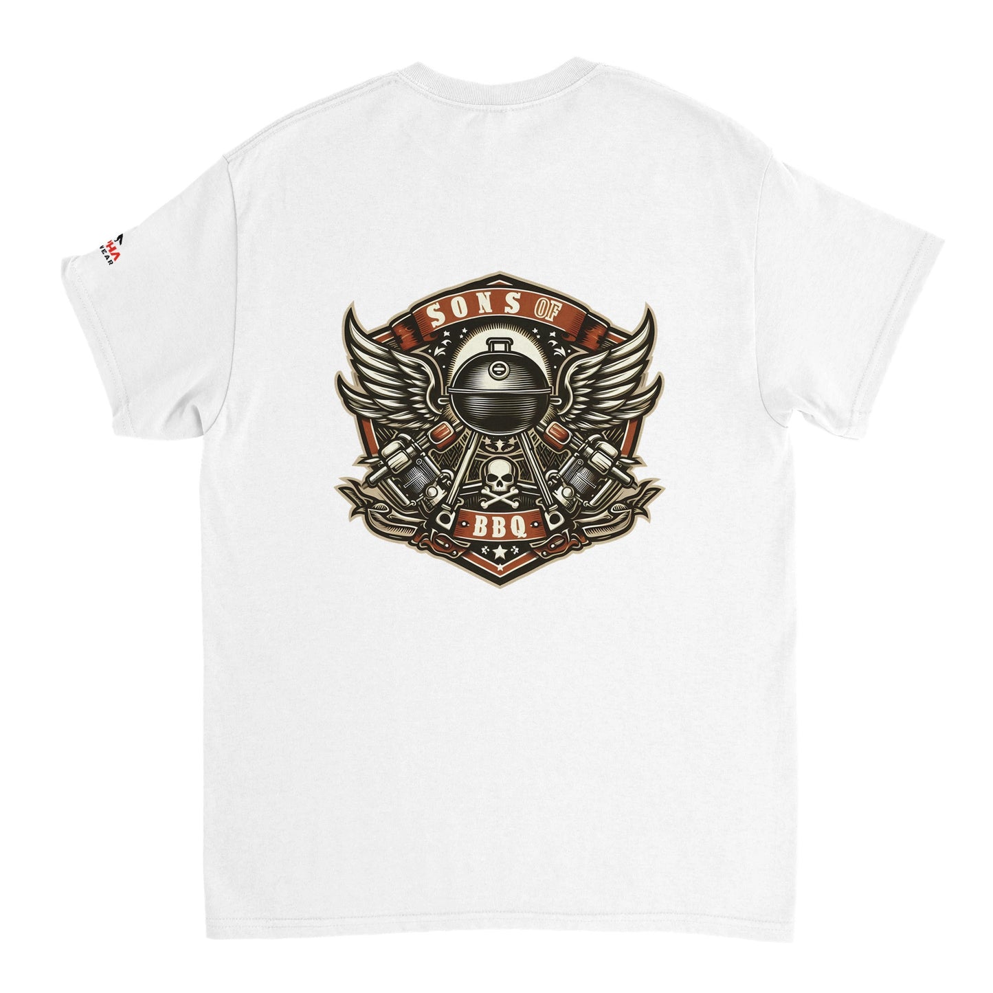Sons of BBQ Motorcycle badge Heavyweight Unisex Crewneck T-shirt White Alpha BBQ wear BBQ -apparel- BBQ tshirt -BBQ tee