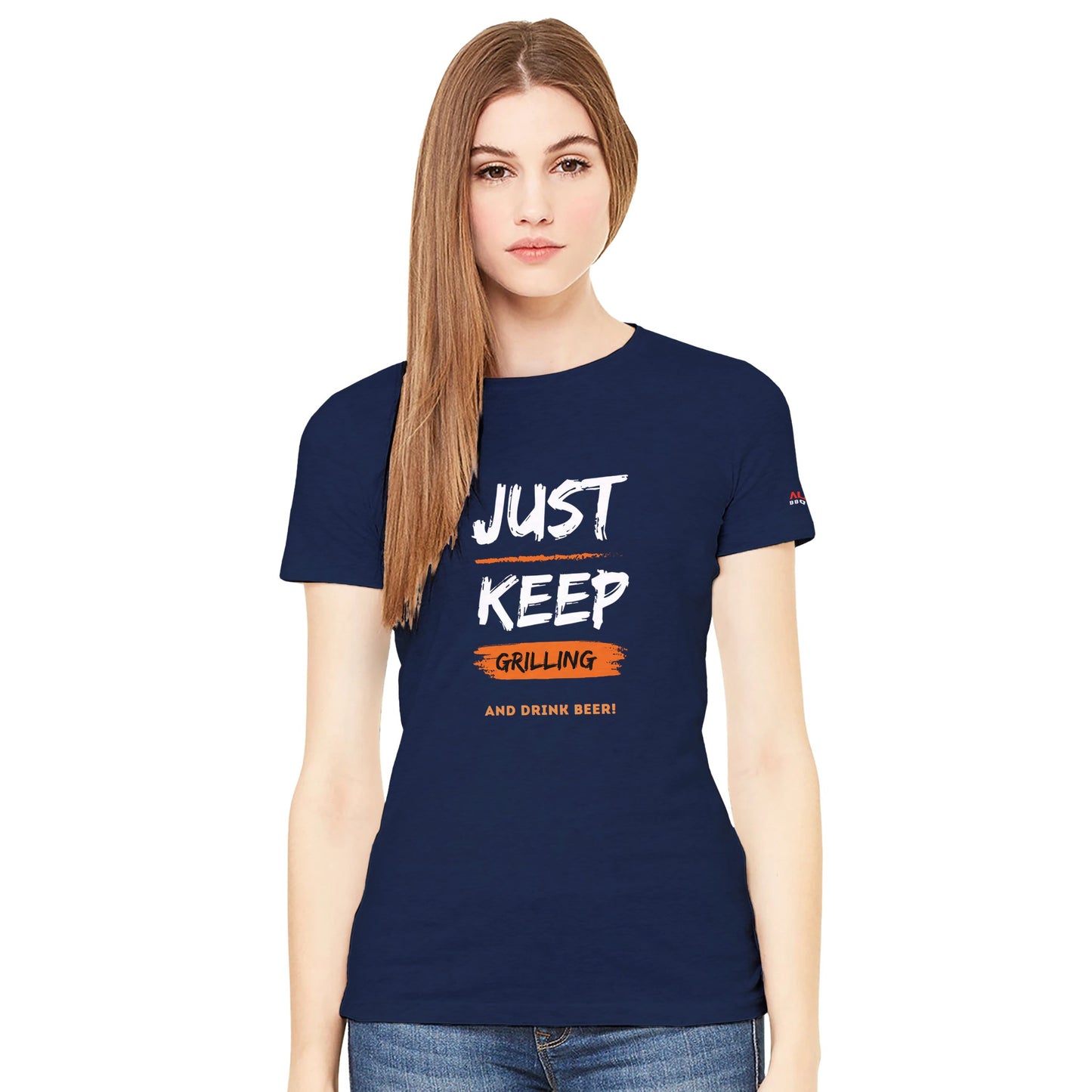Just Keep Grillling Premium Womens Crewneck T-shirt Alpha BBQ wear BBQ -apparel- BBQ tshirt -BBQ tee