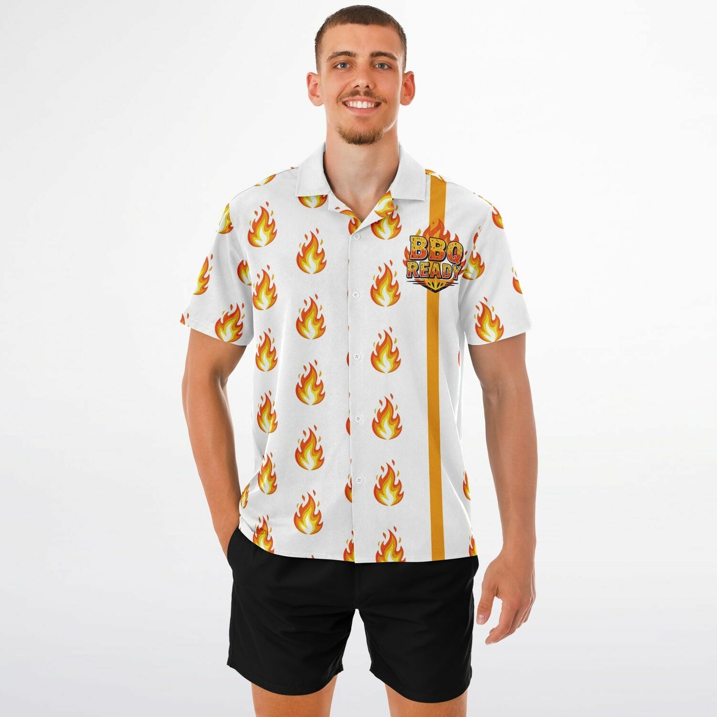 BBQ READY Flame Hawaiian spread Collar Short Sleeve Button-Down Shirt