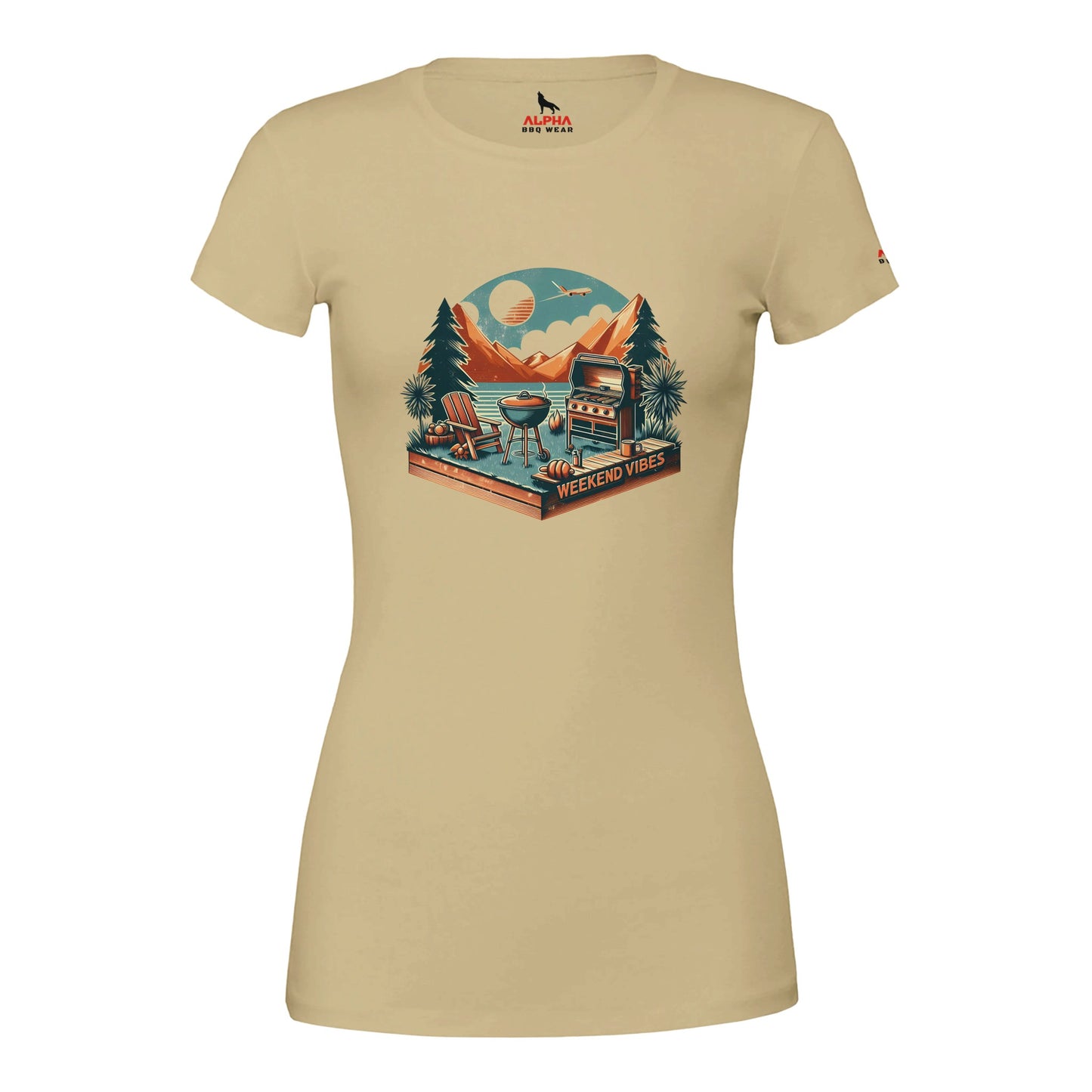 Weekend Vibes Premium Womens Crewneck T-shirt Soft Cream Alpha BBQ wear BBQ -apparel- BBQ tshirt -BBQ tee