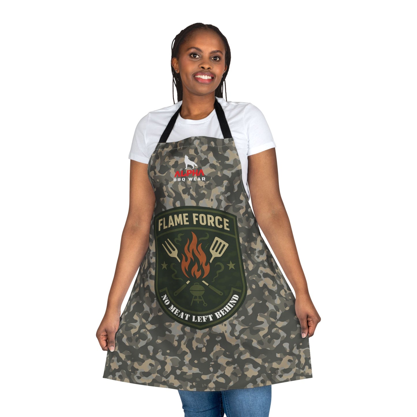 Flame Force Camo APRON – “No Meat Left Behind”, Perfect Gift for BBQ Parties, Father's Day, and Chefs